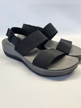 Clarks Sandals Arla Jacory Black Gray Comfort Strap Womens 8 Adjustable Open Toe